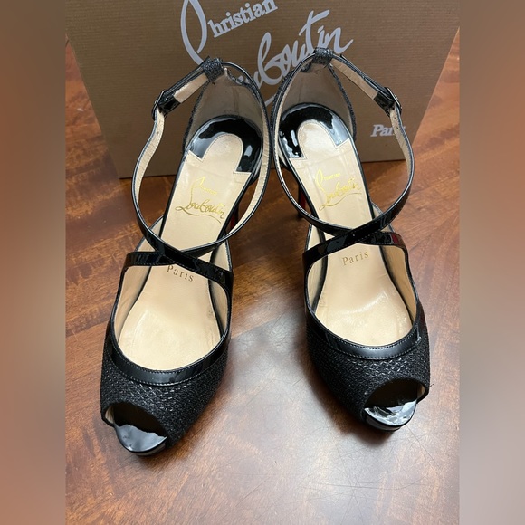 Christian Louboutin Mira Bella 100 Patent Glitter Black Size 36 - Picture 2 of 8
